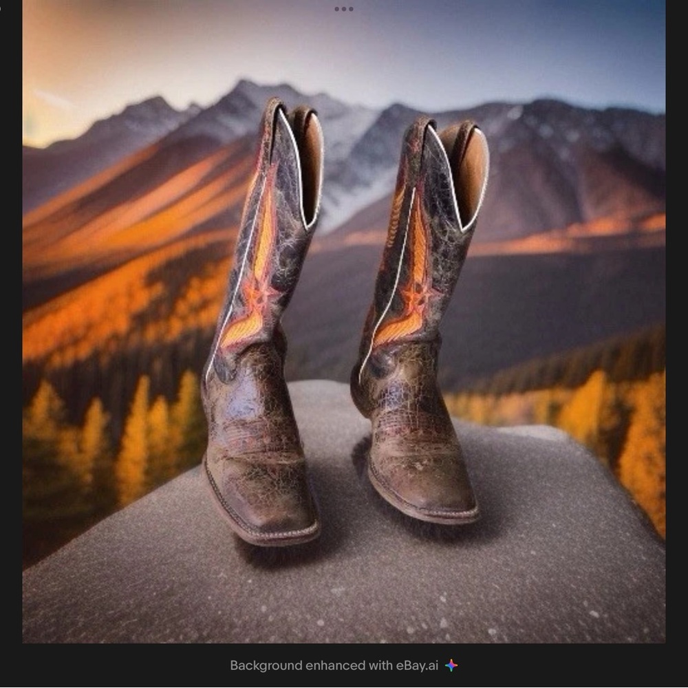 Ariat Star Crazy Brown Cowboy Boots with Red Stars and Orange embroidered Accent